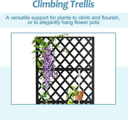 Metal Planter Box with Trellis & Wheels, Raised Garden Bed with Privacy Screen, Outdoor Standing