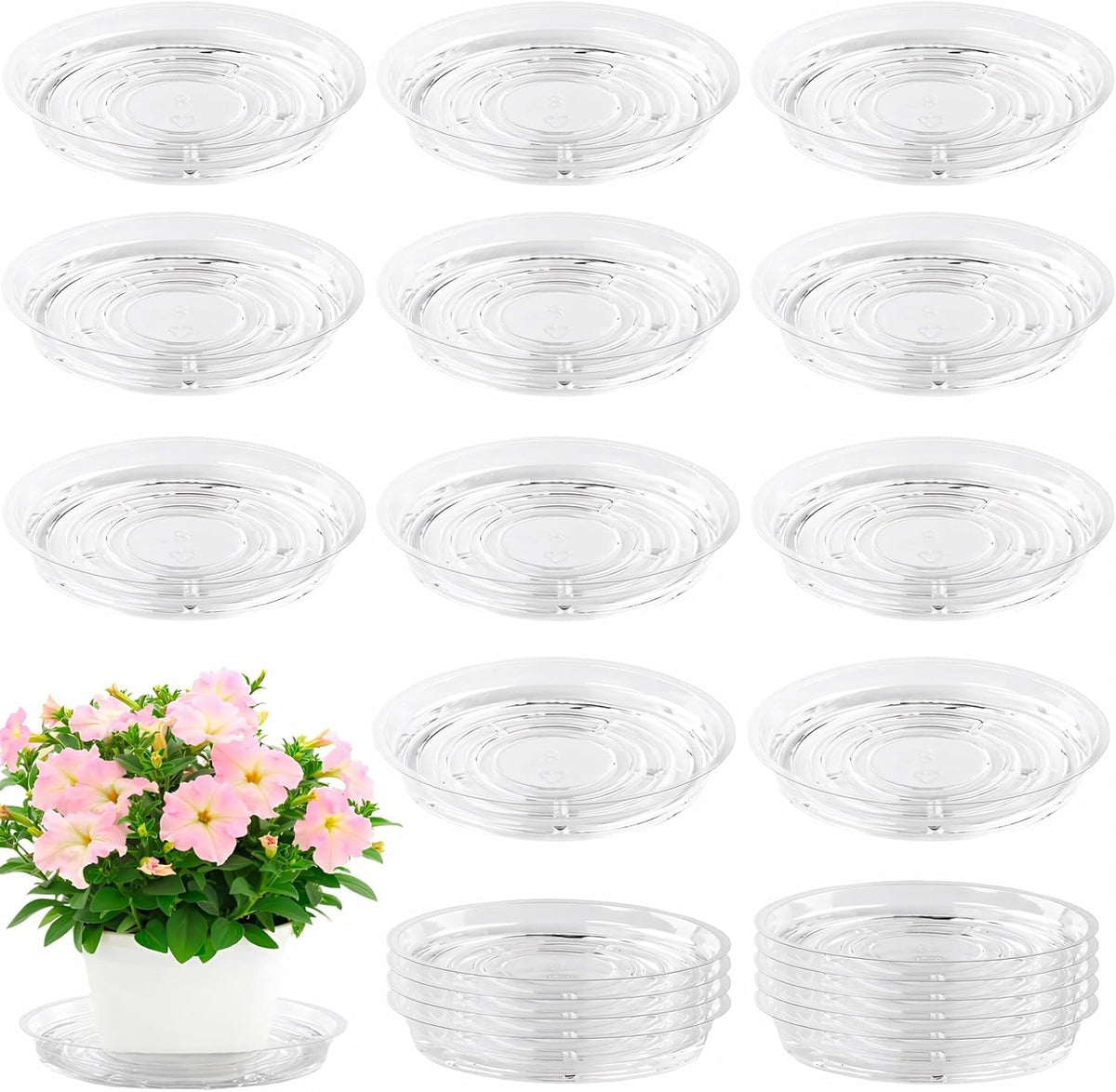 20 Pack Clear Plastic Plant Saucer 8 Inch Drip Trays Small Plant Plate Dish for Indoor Flower Pots