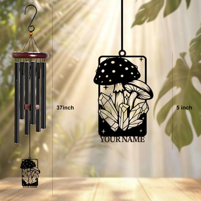 Personalized Customize Name Fantasy Mushroom Wonderland Wind Chime, Metal Iron 37 Inch Outdoor