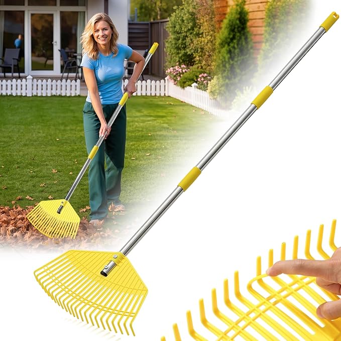 Garden Rake for Leaves - Extra Wide 18" Leaf Rake,Lightweight Long Handle for Women Seniors Kids