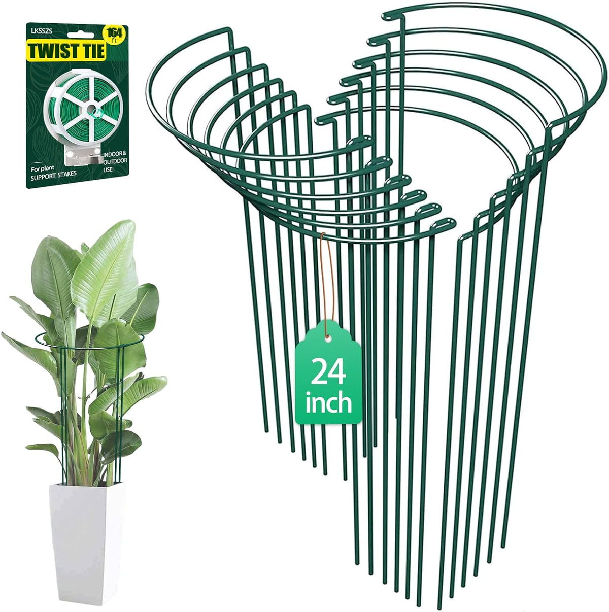 12 Pack 24 inch Plant Support Stakes, Half-Round Metal Garden Flower Stakes, Large Peony Support