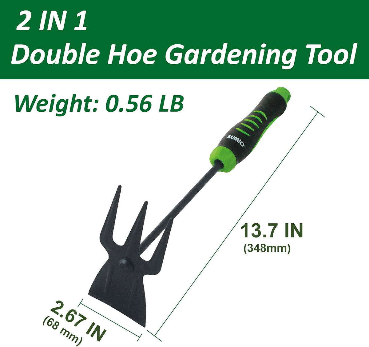 SUMIO 13.7" Alloy Steel Hoe and Cultivator - Lightweight Hand Tiller for Weeding, Digging