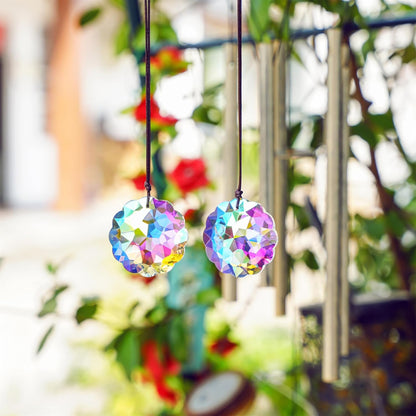 HDCRYSTALGIFTS Set 2 AB Color Crystal Suncatcher Datura Shaped Pendant Rainbow Feng Shui Hanging