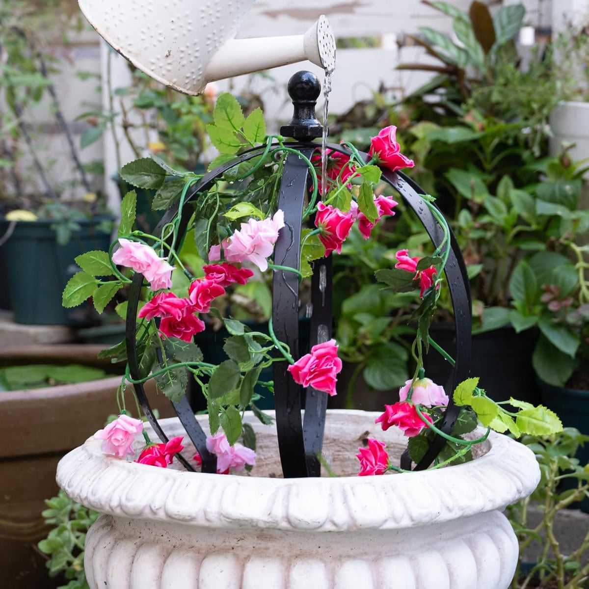 Metal Garden Trellis - 12.6" x 17.5" Durable Black Powder Coated Obelisk for Climbing Plants, Ideal