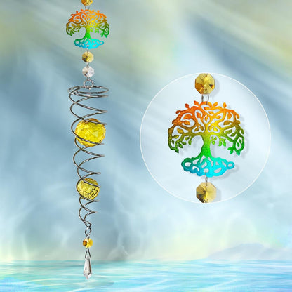 FONMY Tree of Life Gazing Ball Spiral Wind Spinner Sun Catcher Rainbow Maker Silver Spiral W/Golden