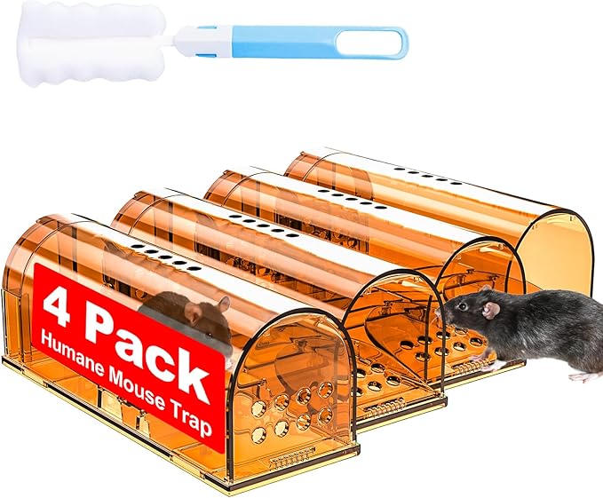 4 Pack Humane Mouse Traps No Kill, Live Mouse Traps Indoor, Reusable Small Mice Trap Catcher for