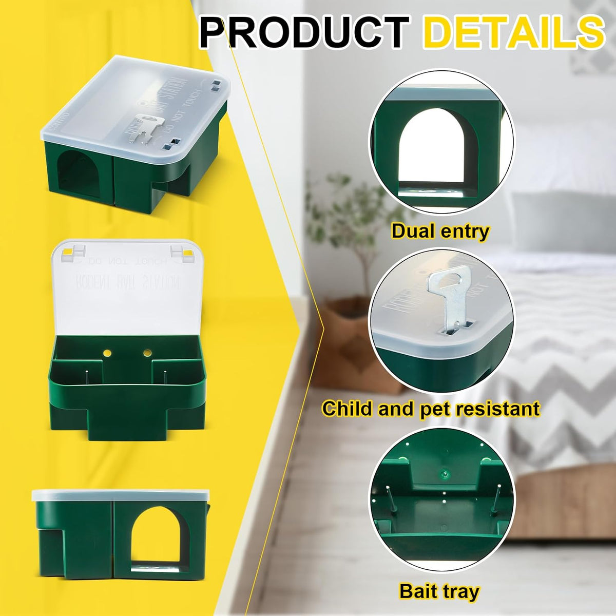 Qualirey 4 Pcs Rat Bait Station 8.86 x 7.28 x 3.62 in Rat Traps with Openable Lid, Blocks Boxes