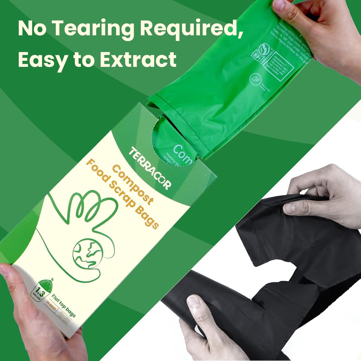 1.3 to 1.6 Gallon Compostable Trash Bags, 35 Count Green Compost Bags for Countertop Bin, Food