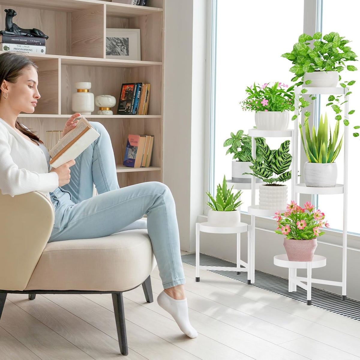 iDavosic.ly Plant Stand Indoor Outdoor, 7 Tier Corner Metal Flower Display Holder Shelf, Folding