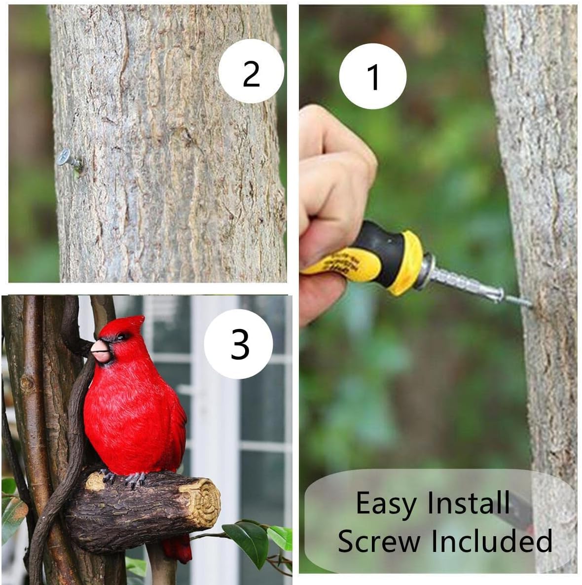 Tree Hugger Cardinal, Large Red Bird Garden Statue, Resin Figurine Hanging Tree Face Sculpture Yard