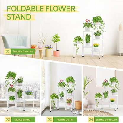 iDavosic.ly Plant Stand Indoor Outdoor, 6 Tier Corner Metal Flower Display Holder Shelf, Folding