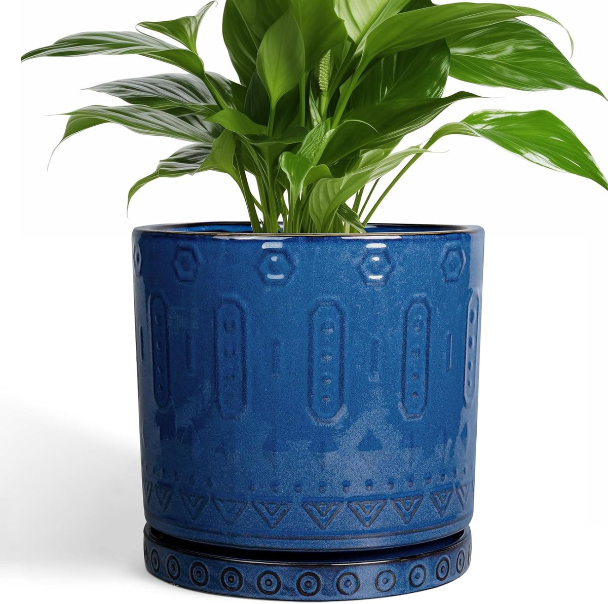 Ceramic Planter - 8 Inch Plant Pot Indoor with Drainage Holes and Saucer Round Planter Outdoor
