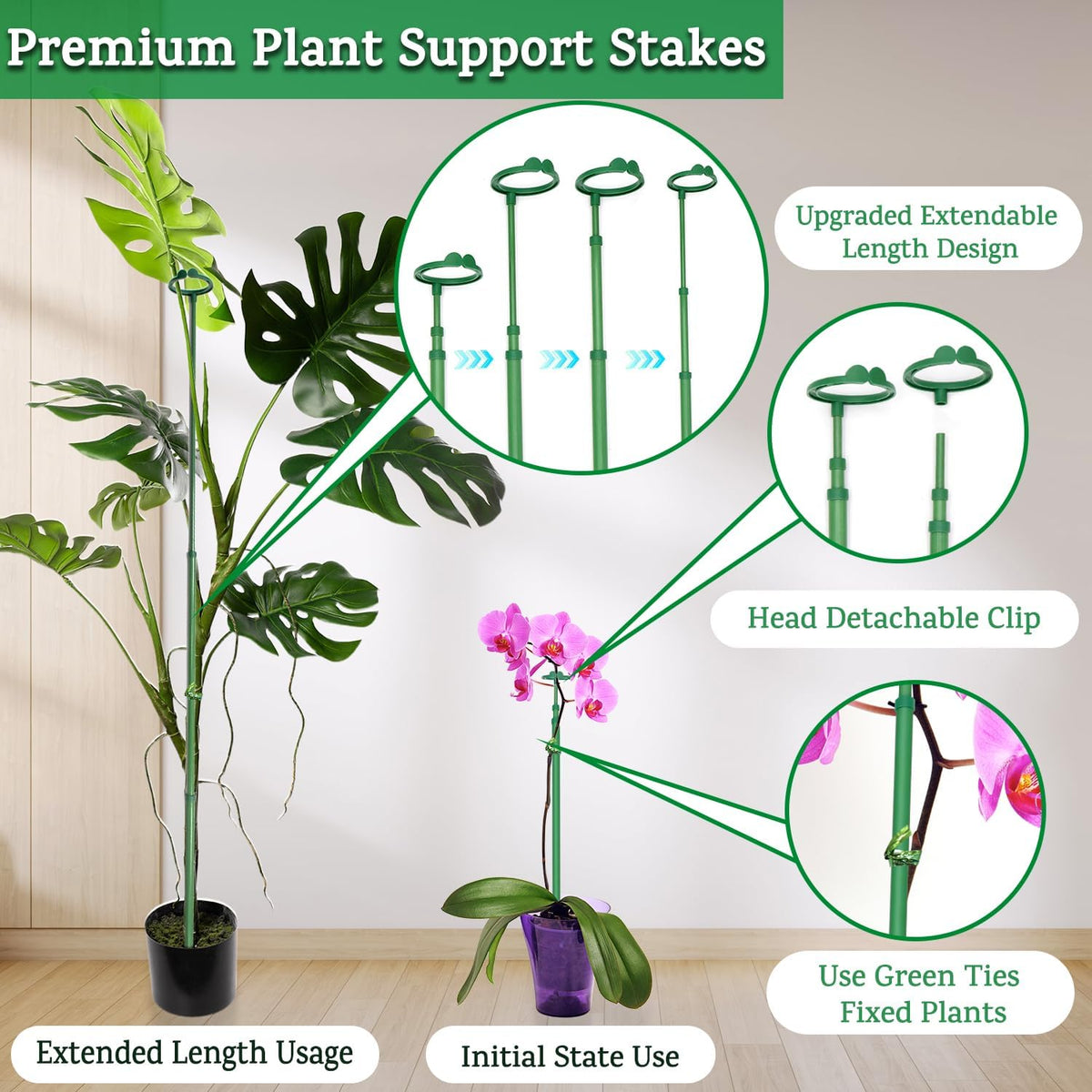 Extendable Plant Stakes, Length Scalable from 17.9IN to 42.3IN Plant Support Stake, Orchid Sticks