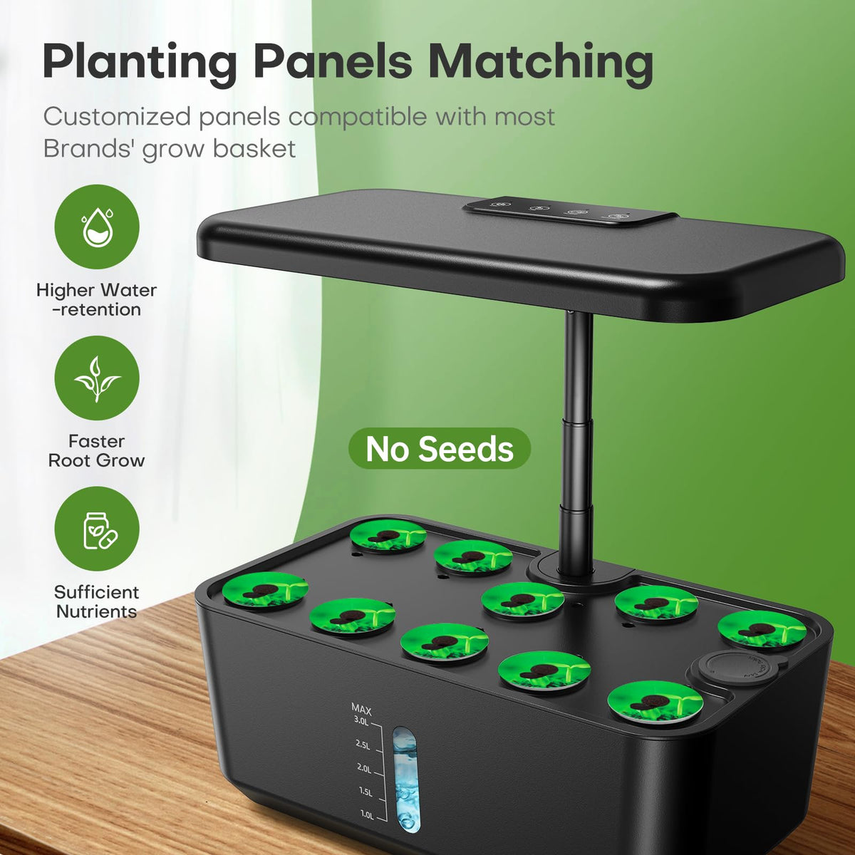 Ahopegarden Indoor Garden Hydroponics Growing System: 10 Pods Kit with LED