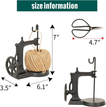 Sungmor Cast Iron Twine Holder and Scissors Set, Vintage Jute Twine Garden String Holder