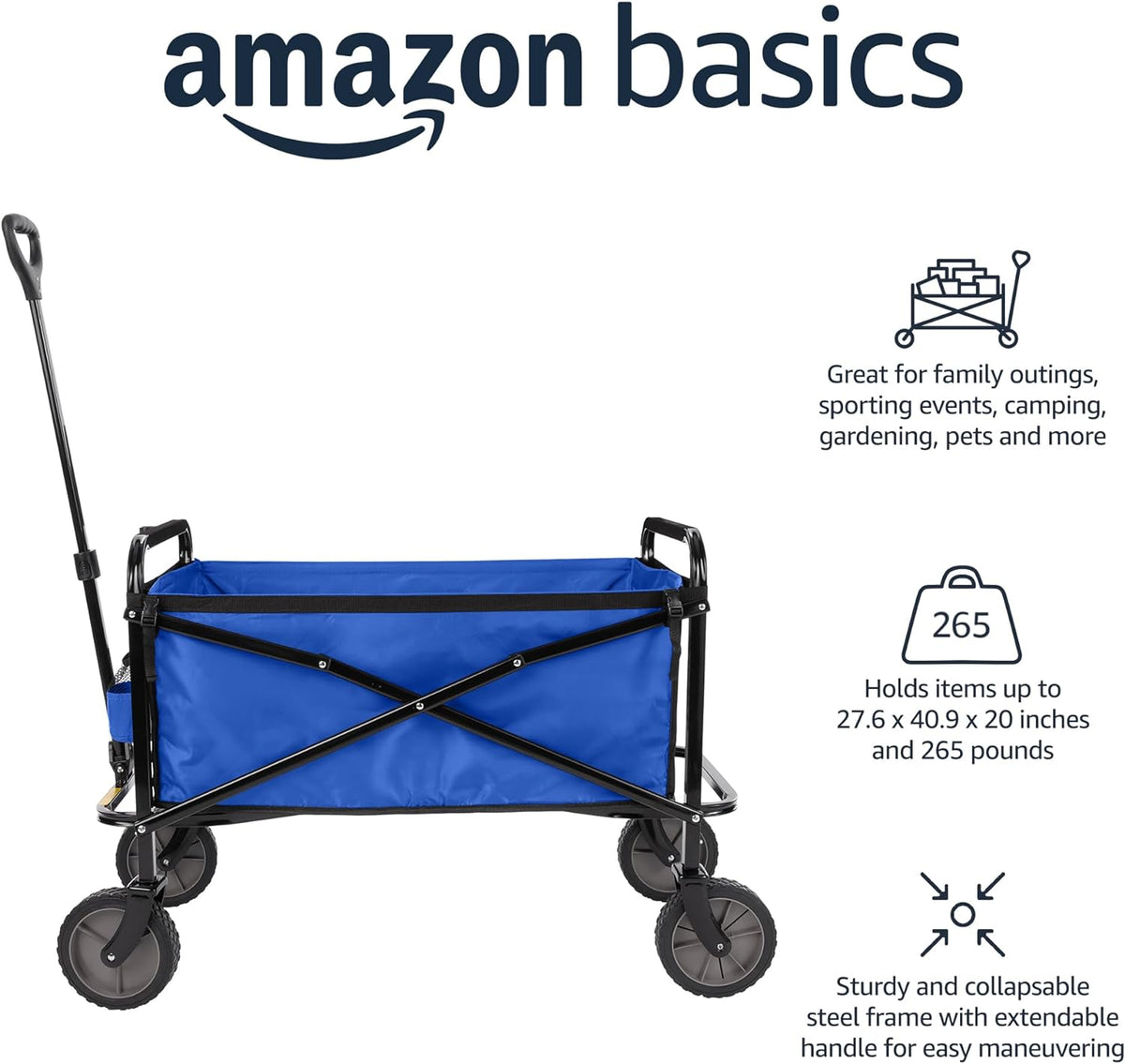 Amazon Basics Collapsible Folding Heavy Duty Utility Wagon for Outdoor Sports, 265 pounds Weight