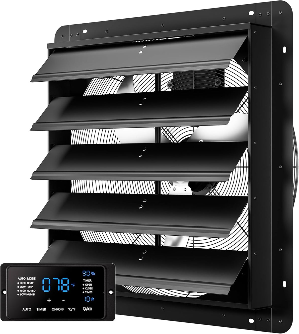 24 Inch EC Motor Shutter Exhaust Fan, 6 Inch Large Touchscreen Controller for Temp Humidity and