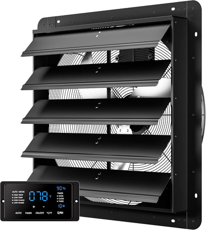 24 Inch EC Motor Shutter Exhaust Fan, 6 Inch Large Touchscreen Controller for Temp Humidity and