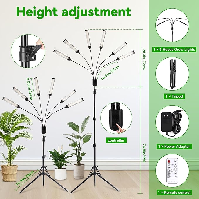 630 LEDs Grow Lights for Indoor Plants, Kalolary Full Spectrum Plant Light with Timer