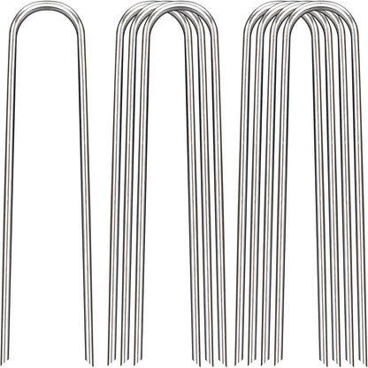 12 Inch Landscape Staples, 25 Pack Galvanized Landscape Stakes Heavy Duty 8 Gauge U-Shaped Garden