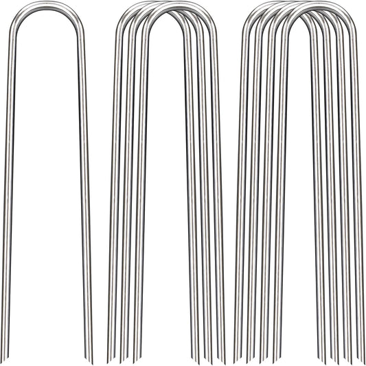 8 Inch Landscape Staples, 12 Pack Galvanized Landscape Stakes Heavy Duty 8 Gauge U-Shaped Garden
