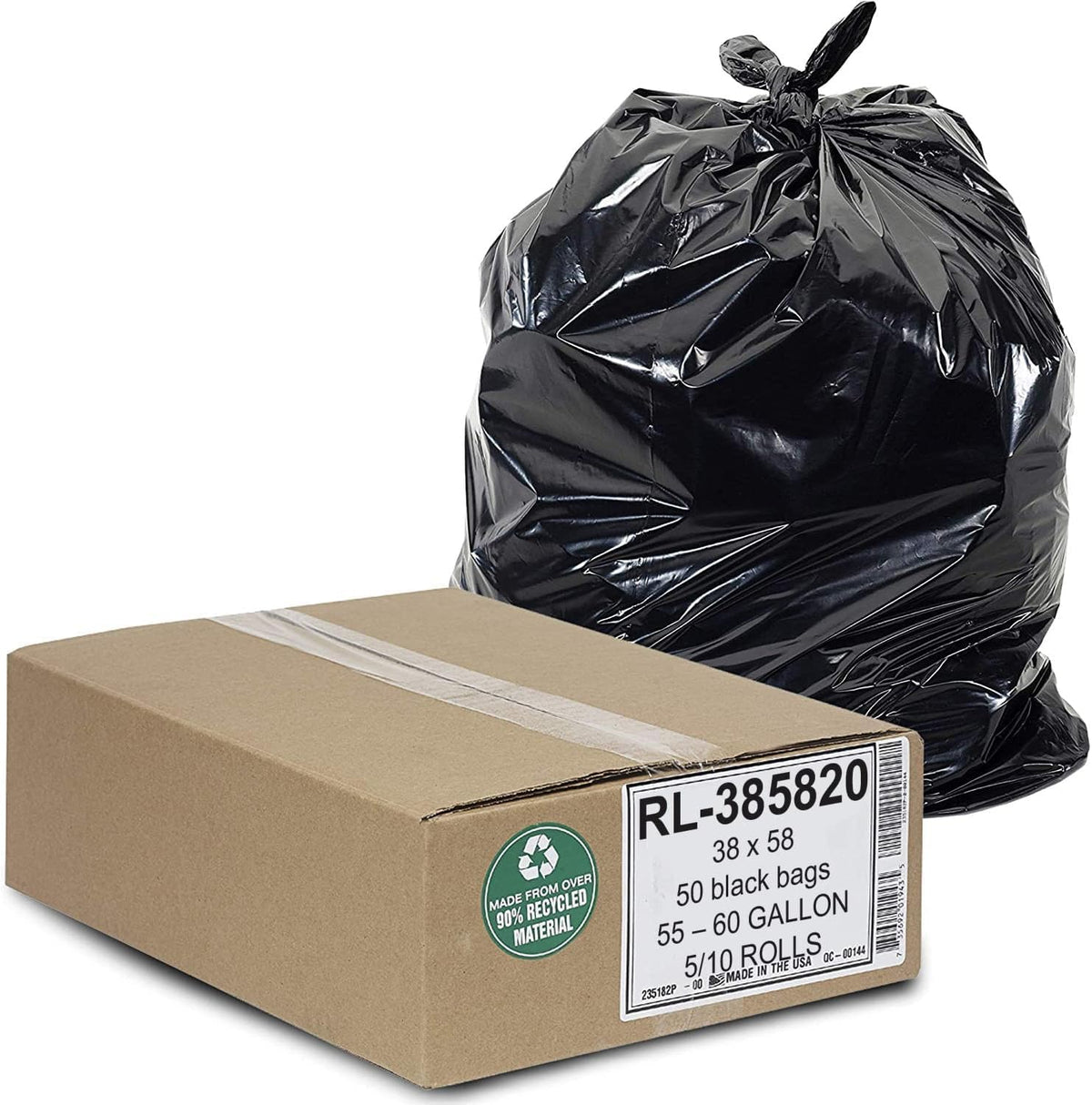 Aluf Plastics Heavy Duty 55 Gallon Trash Bags - (Large 50 Pack/w Ties) - 2 MIL Industrial Strength