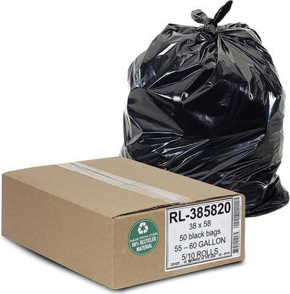 Aluf Plastics Heavy Duty 55 Gallon Trash Bags - (Large 50 Pack/w Ties) - 2 MIL Industrial Strength