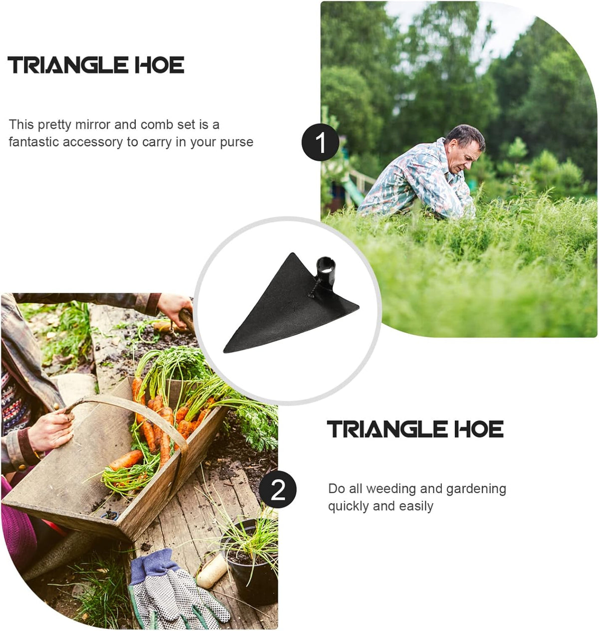 DOITOOL Triangle Hoe Steel Garden Digging Hoe for Weeding Planting Digging Soil, Gardening Hoe Hand