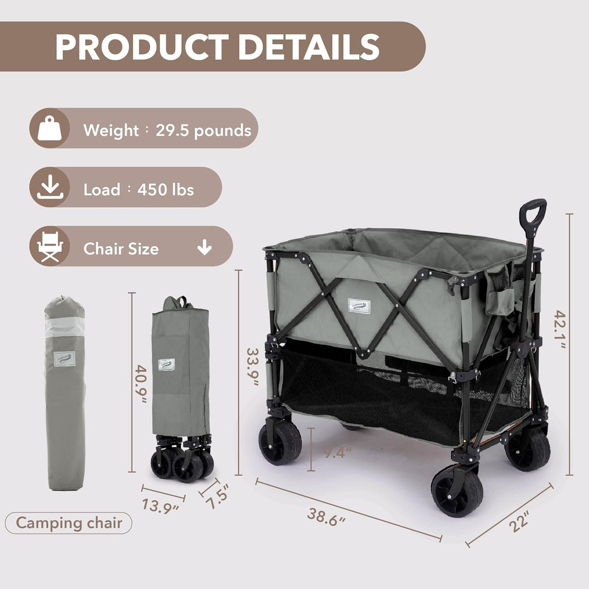 400L Collapsible Folding Double Decker Beach Wagon |Heavy Duty Utility Cart Extender|Supports