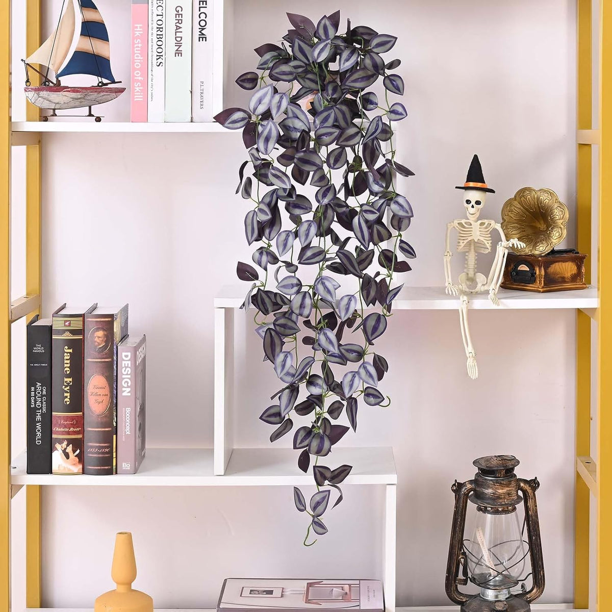 BLEUM CADE Fake Hanging Plants, 4pcs Artificial Hanging Plant, Faux Deep Purple Vines Hanging Plant