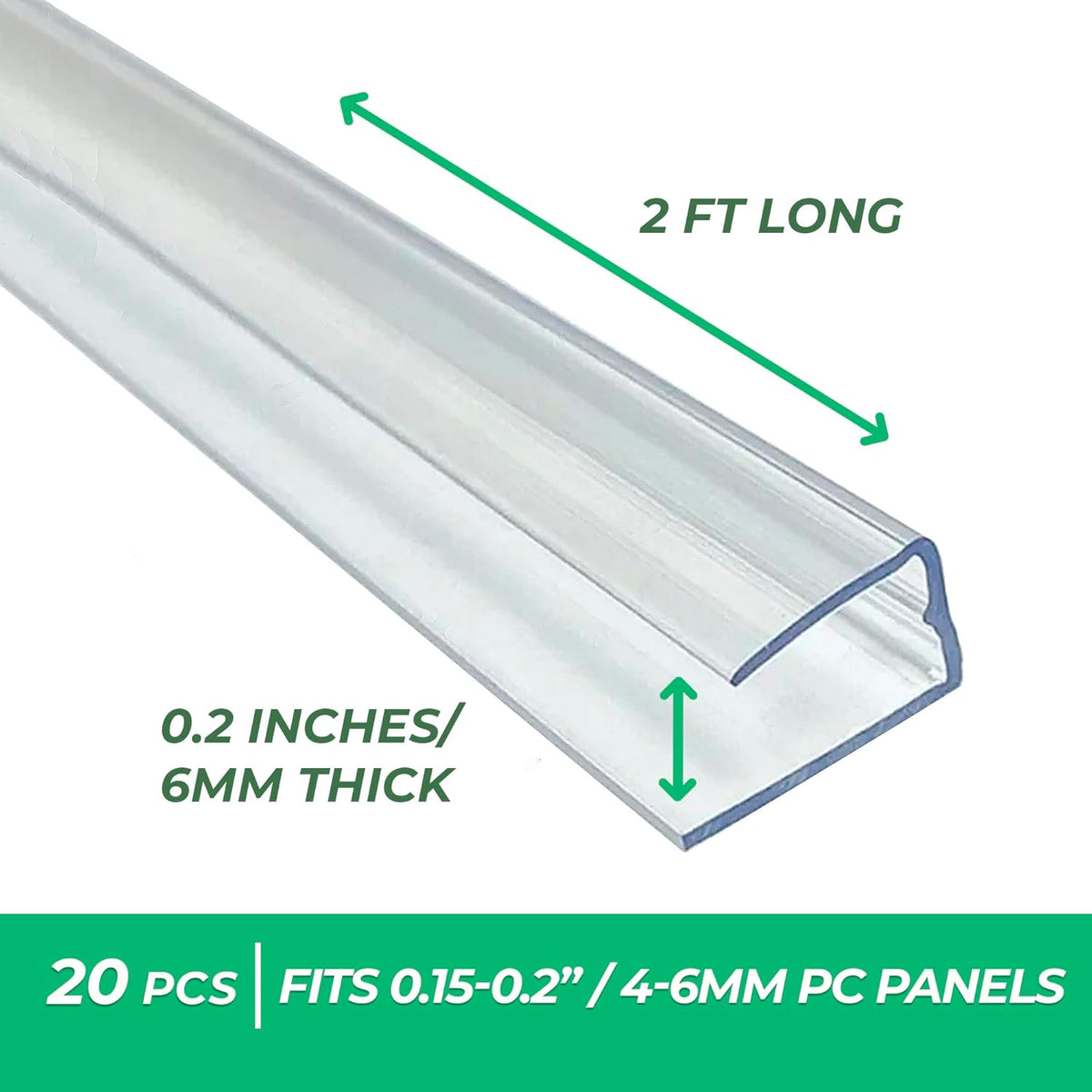 Polycarbonate Greenhouse Panels U Connector - 20 Pieces, 2ft Length, Prevent Dust, Rain & Moisture