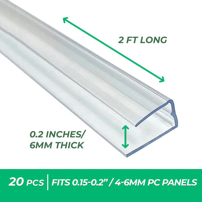 Polycarbonate Greenhouse Panels U Connector - 20 Pieces, 2ft Length, Prevent Dust, Rain & Moisture