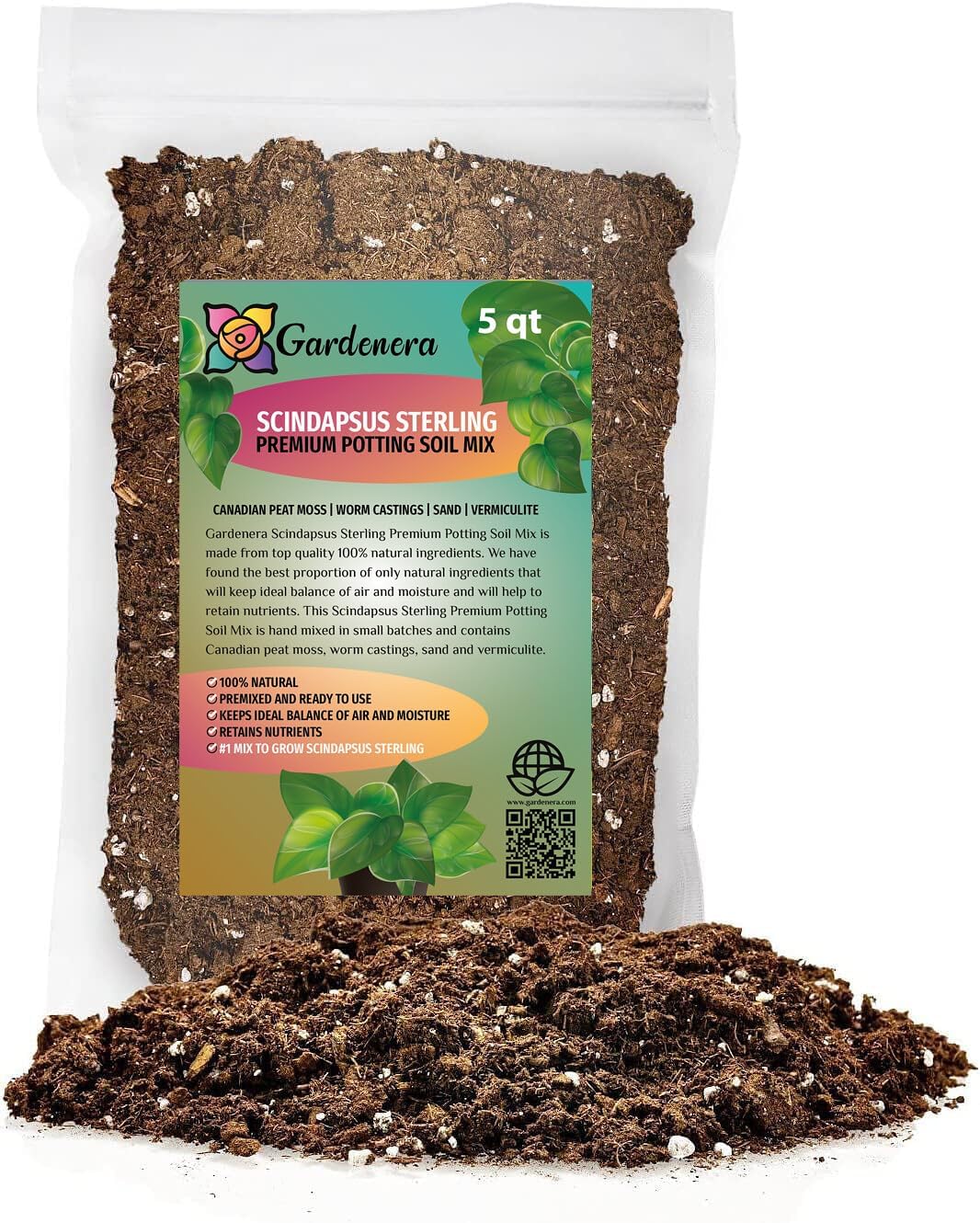 Premium Scindapsus Sterling Plant Soil Mix by Gardenera - Stimulate Growth and Elevate Variegation