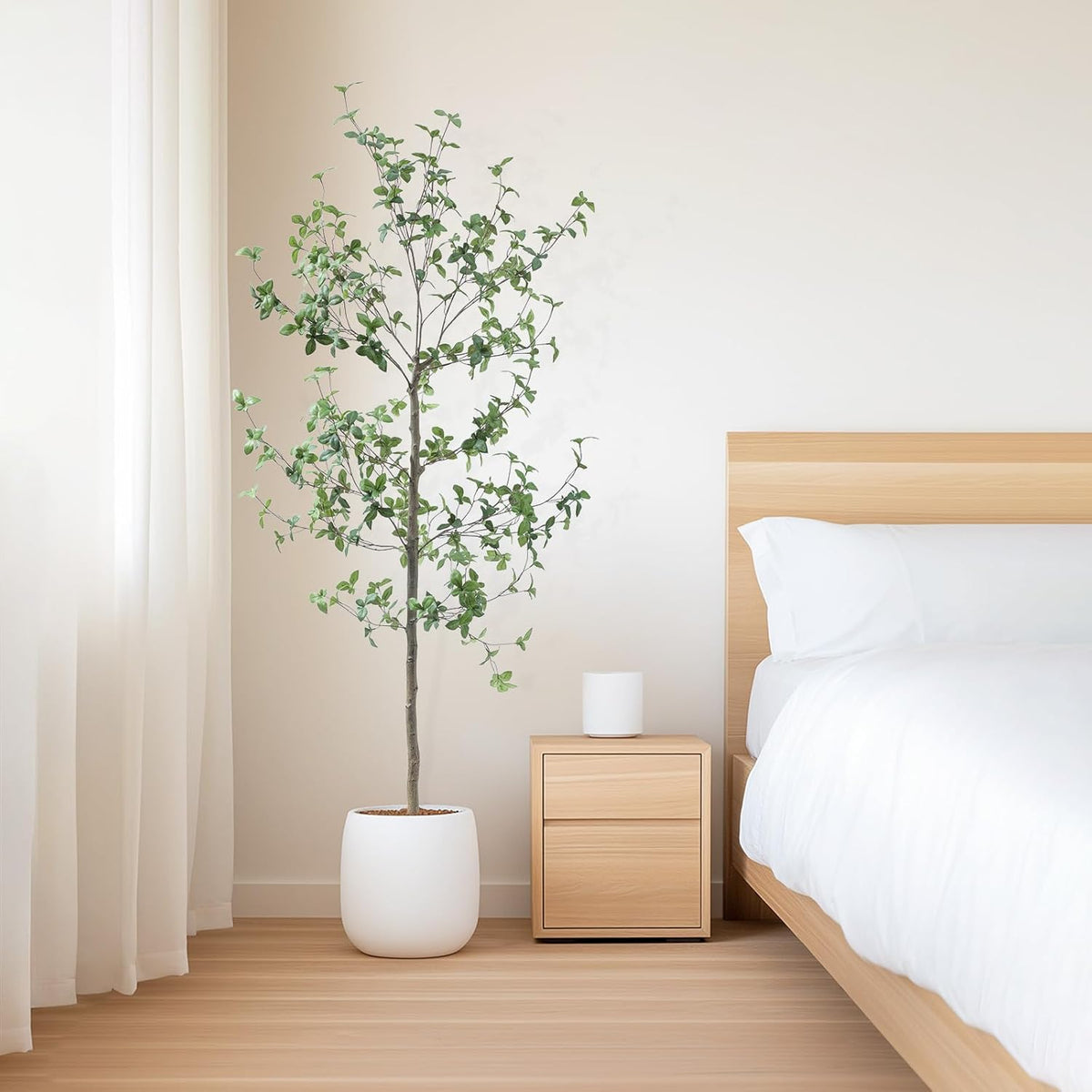 Bellacat 6ft Faux Quince Leaf Tree with Lifelike Leaves & Realistic Trunks, 72in Artificial Quince