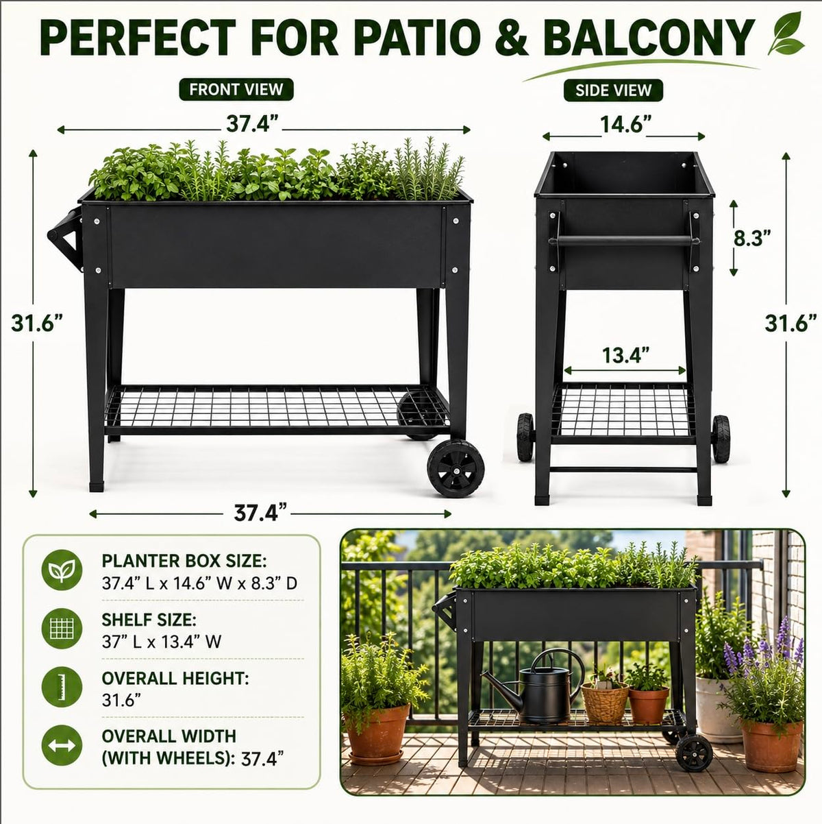 LEETOLLA Elevate 32" Raised Garden Bed with Wheels
