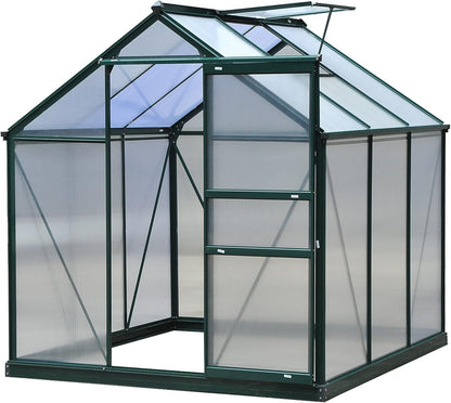 Outsunny 6' x 6' Greenhouse for Outdoors, Polycarbonate Greenhouse with Rain Gutter and Roof Vent