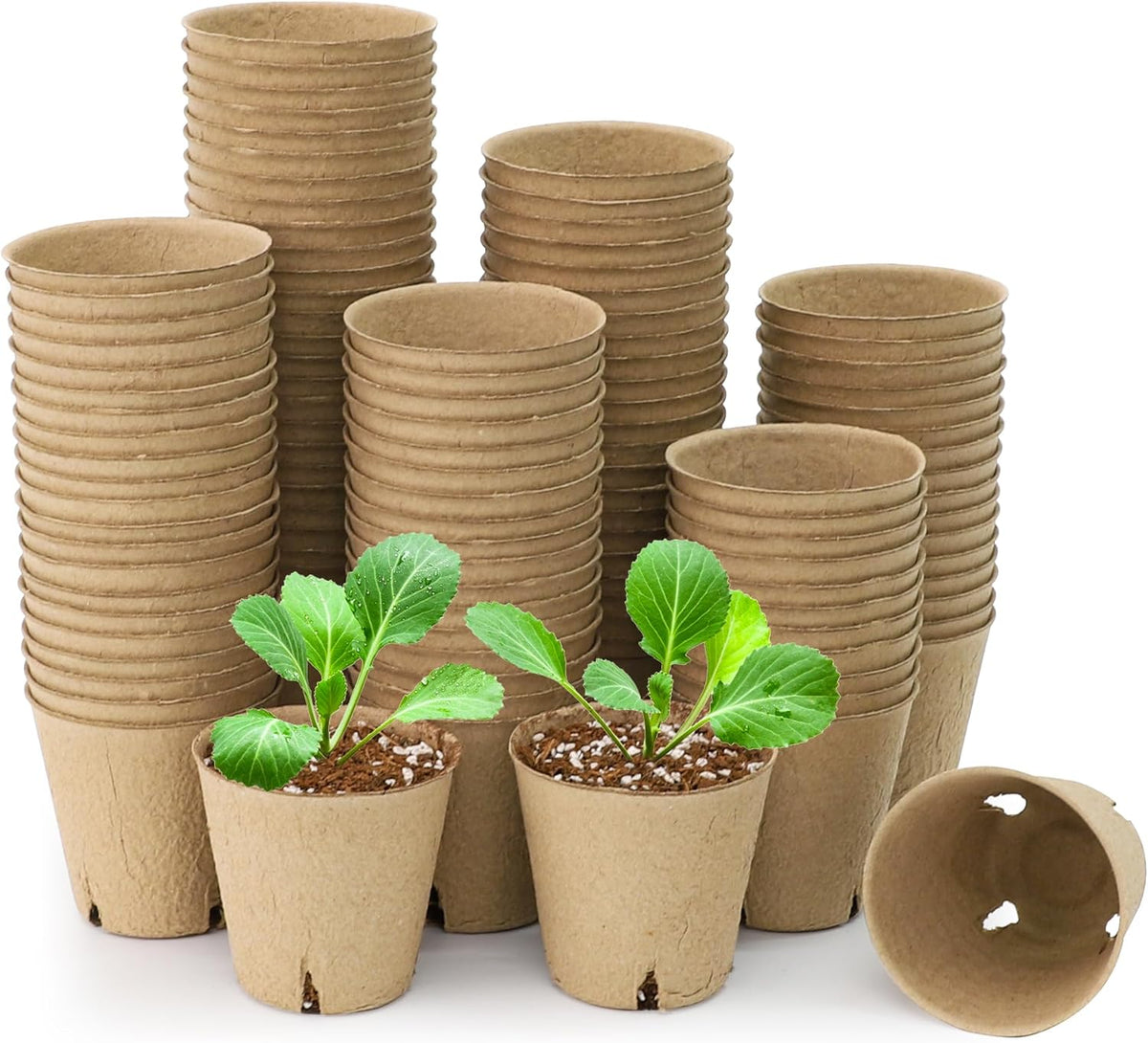 120 Packs 3.15 Inch Peat Pots, Biodegradable Pots for Seedlings with Drainage Holes, Herb Seed