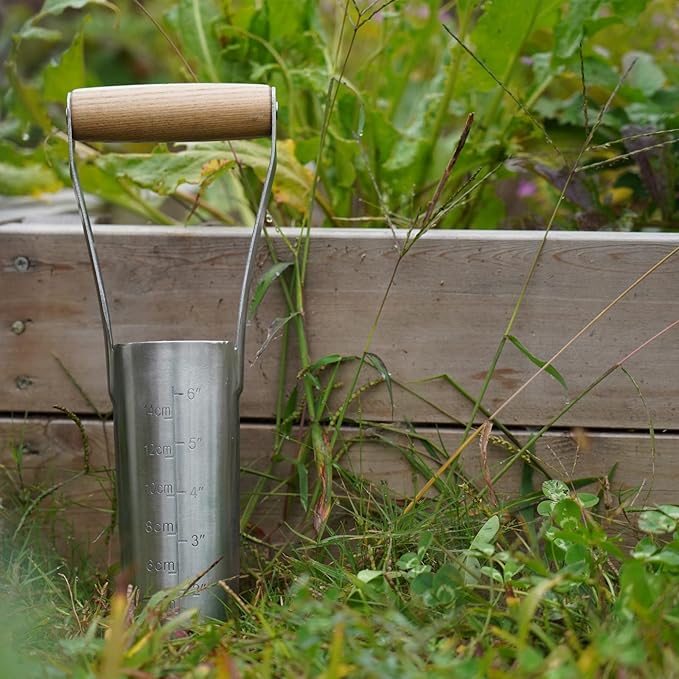 Berry&Bird Garden Bulb Planter with 6 inches Depth Mark, Garden Bulb Transplanter Tool with Wooden