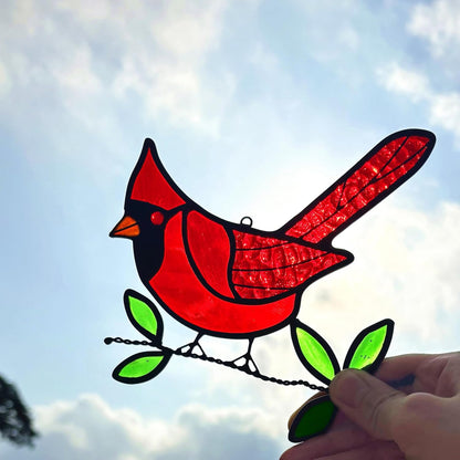 2 Packs Stained Glass Red Cardinal Memorial Gifts for Women, Stained Glass Window Hanging, Red