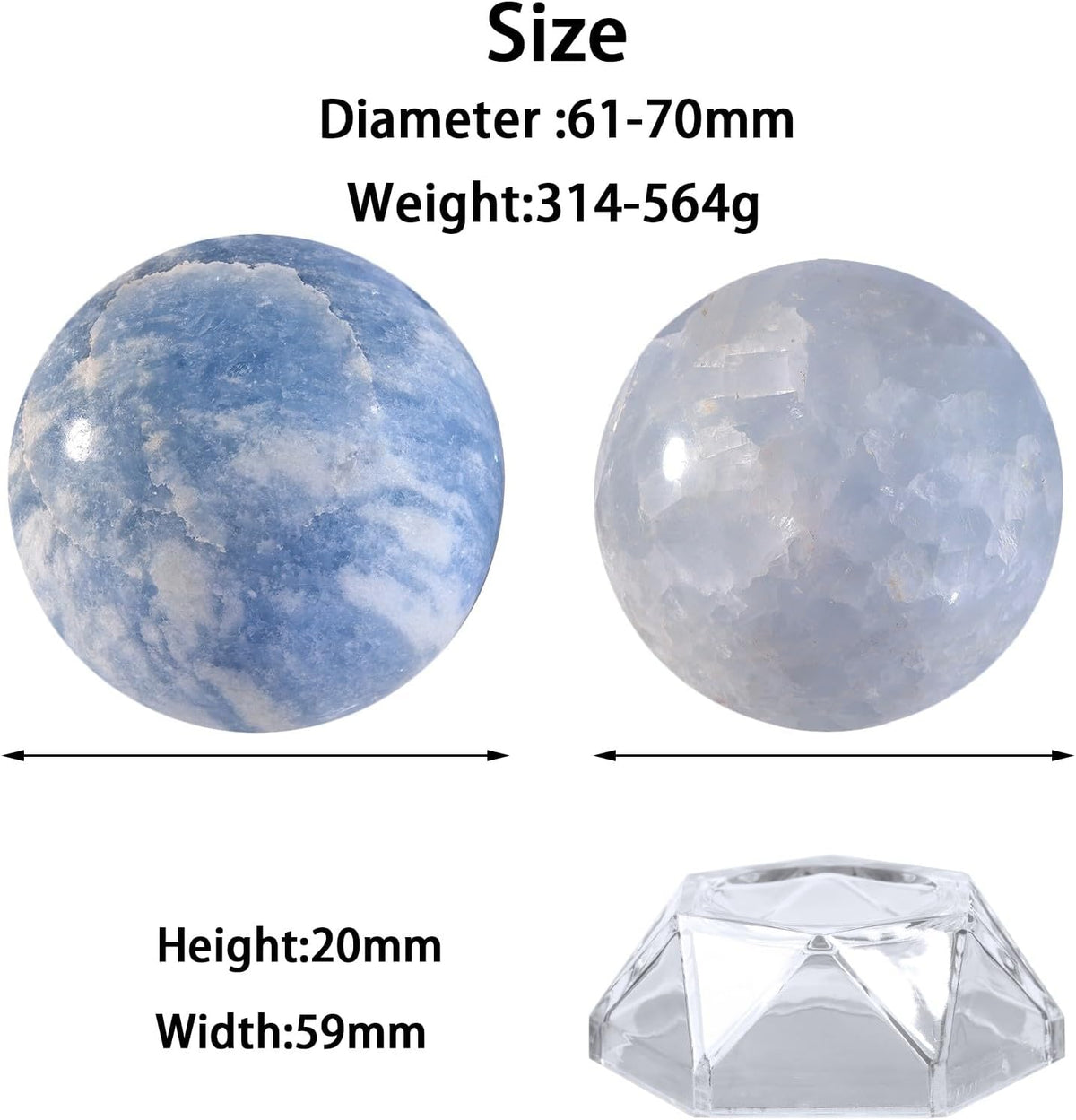 Natural Blue Celestite Crystal Ball with Acrylic Display Base, 61-70mm Polished Stone Feng Shui