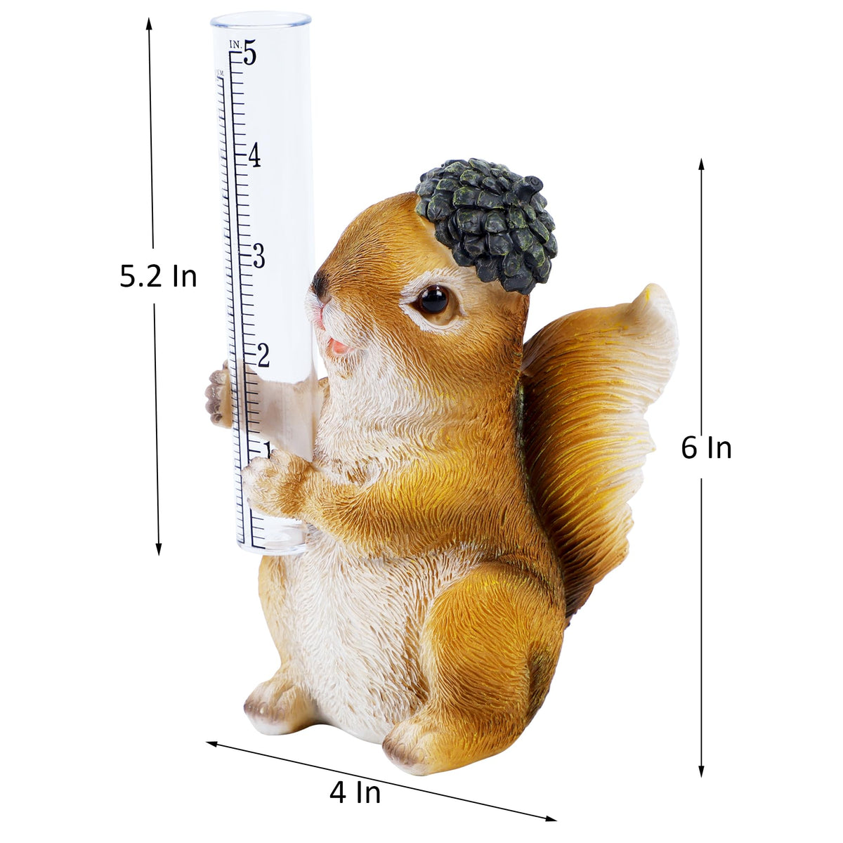 FORUP Resin Squirrel Rain Gauge, Hand Painted Squirrel Sculpture Water Gauge