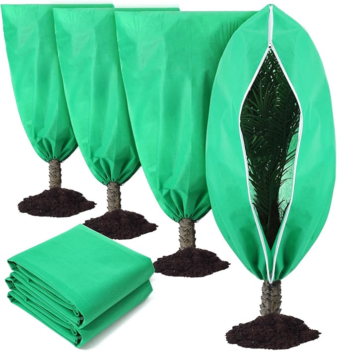 4 Pcs Plant Covers Freeze Protection Reusable Plant Protector with Zipper and Drawstring, Winter
