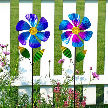 Viveta 2 Pack Garden Wind Spinners, 35.4 "Flower Metal Windmill,Pink and Blue Wind