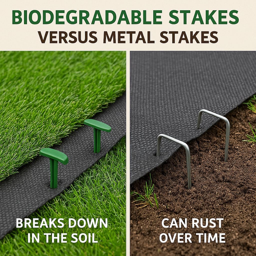 100 ct. Contractor Grade 4-Inch Biodegradable Stakes - Eco-Friendly Sod Staples for Weed Fabric