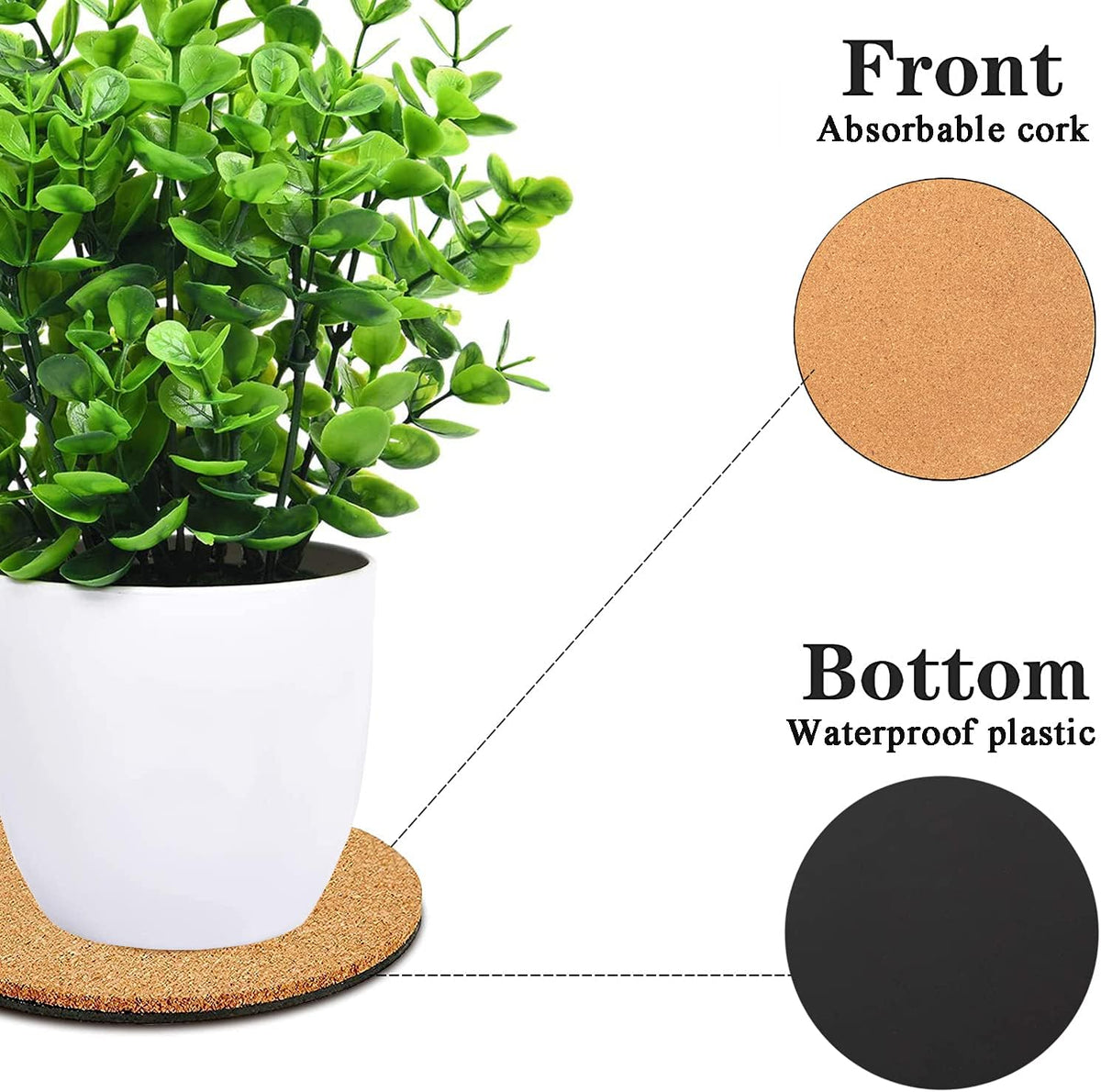 4 Pieces 2 Sizes Cork Plant Coasters, 4/6 Inch Cork Plant Mats, Cork Coaster for Planters, Plant