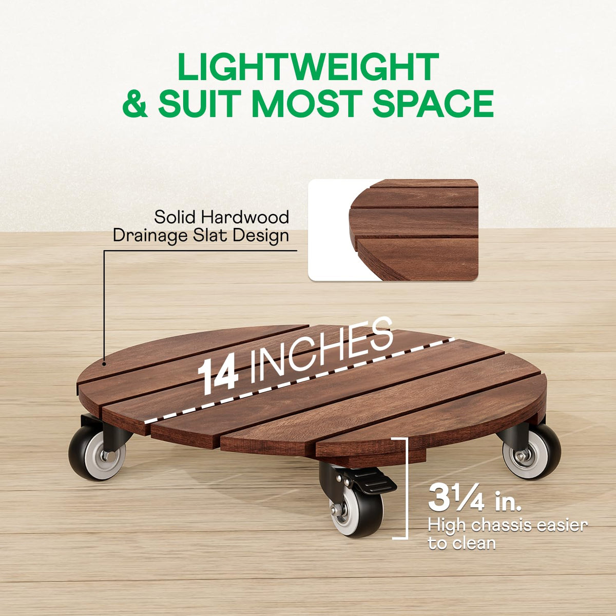IDZO 2pack Wood Plant Caddy With Wheels Heavy Duty Red Brown, 264 Lbs Capacity, 12 Inch Acacia