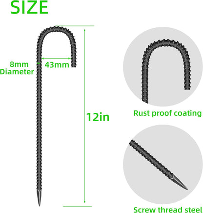 18 Pieces 12-Inch Garden Ground Stakes Galvanized Steel J Shape Hook Rebar Stake - Heavy Duty