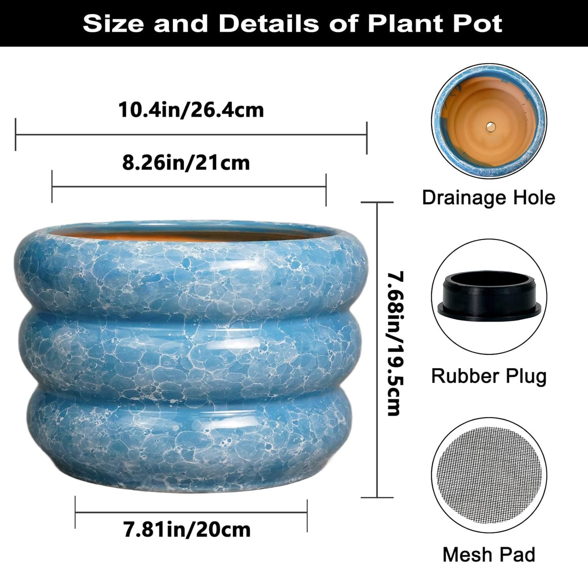 SQOWL 10 Inch Planter Pot - Ceramic Plant Pot with Drainage Hole Planter for Indoor Plants Large