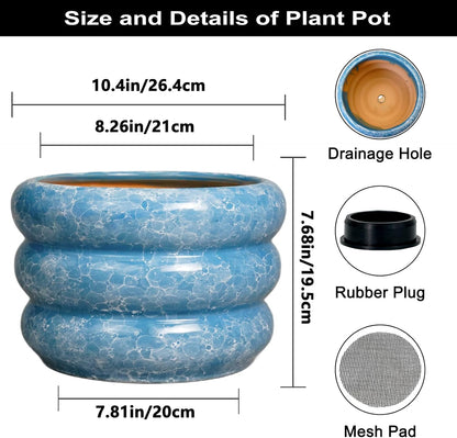 SQOWL 10 Inch Planter Pot - Ceramic Plant Pot with Drainage Hole Planter for Indoor Plants Large