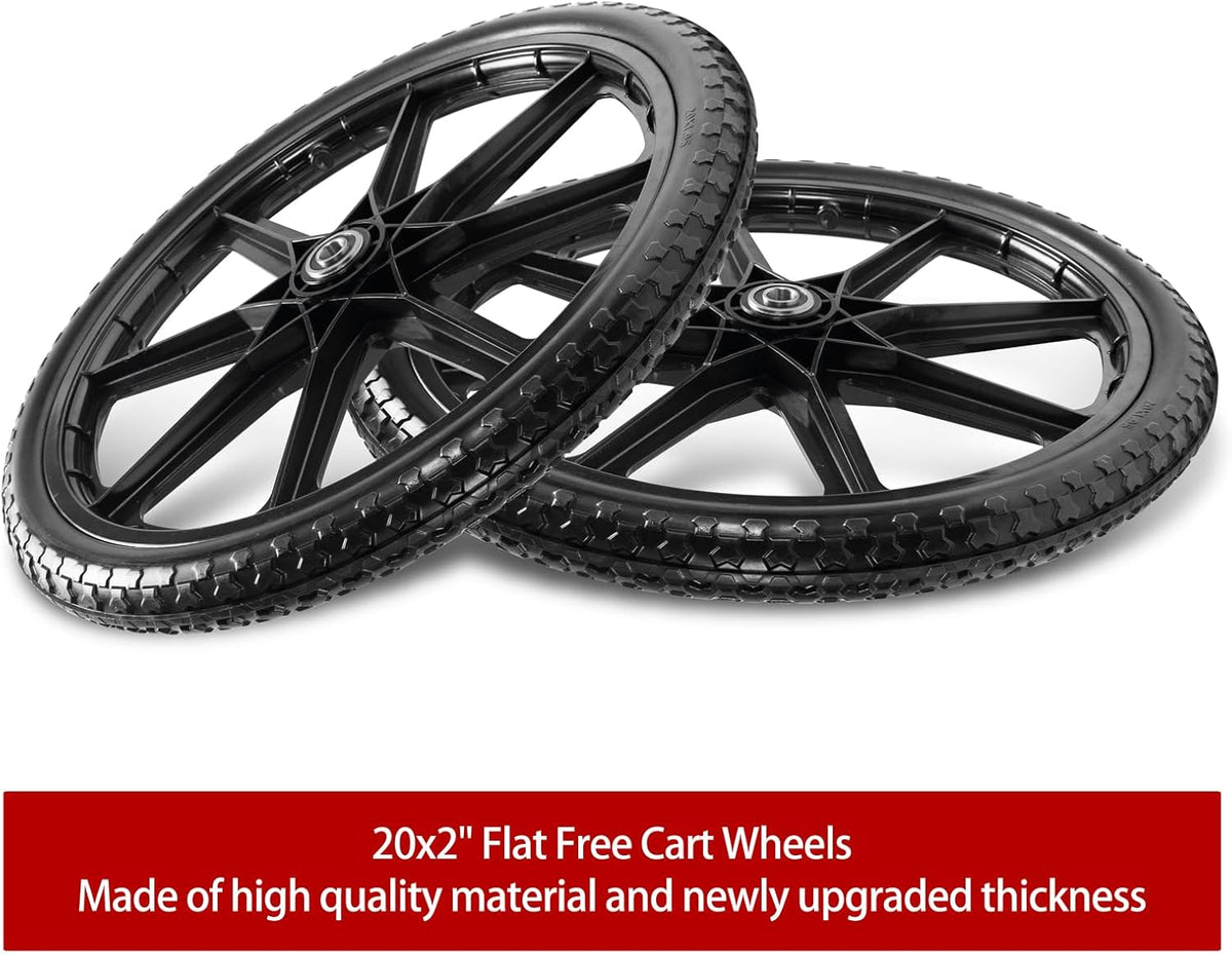 (2 PACK) 20" Flat Free Cart Wheels Compatible with rubbermaid Wheelbarrow Wheels,20x2" Flat Free